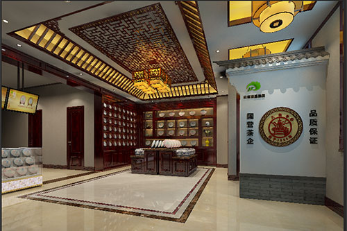 黄石古朴典雅的中式茶叶店大堂设计效果图