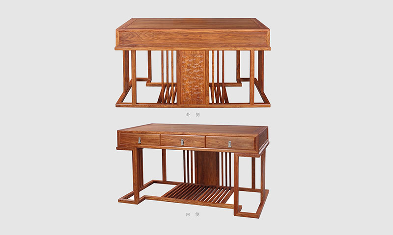 黄石 别墅中式家居书房装修实木书桌效果图