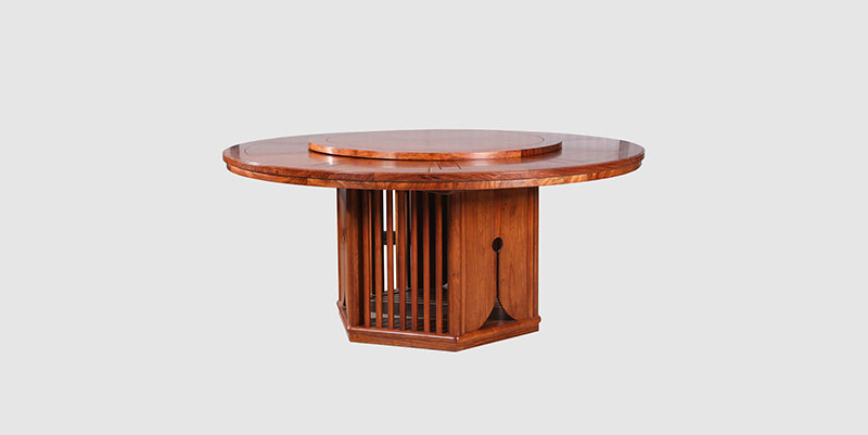 黄石中式餐厅装修天地圆台餐桌红木家具效果图